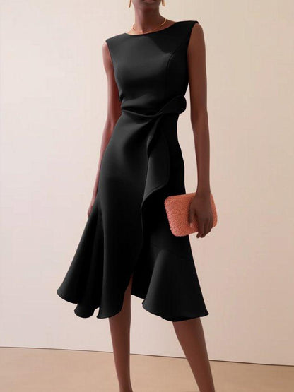 Rode Mouwloze Midi Elegante A-lijn Jurk met Taille Twist voor Dag-naar-Nacht