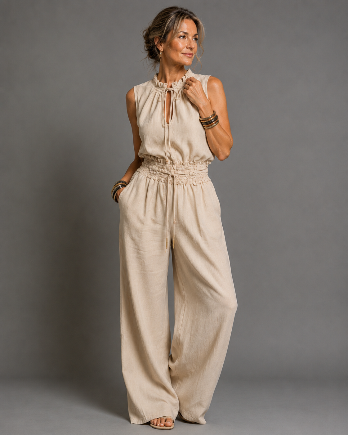 Leontine | Mouwloze Jumpsuit Met Wijde Pijpen