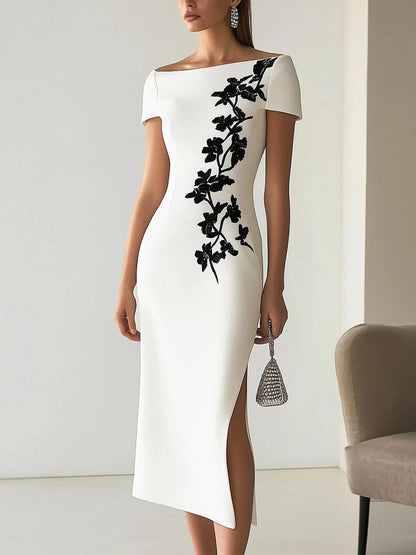 Chique Bloemenprint Bootnek Midi Jurk