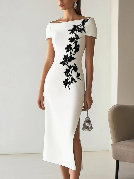 Chique Bloemenprint Bootnek Midi Jurk