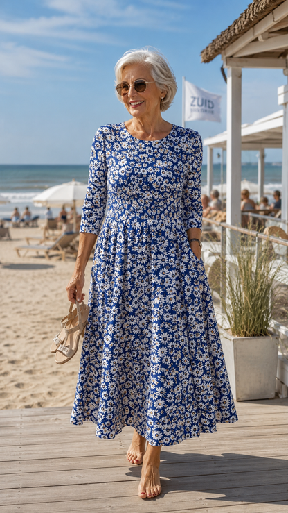 Daisy - Blauwe Tuin Pocket Maxi Jurk
