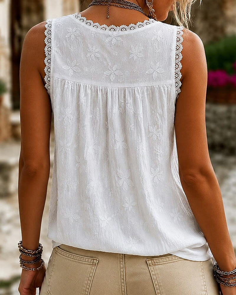 Marjet | Kanten Tanktop met V-hals