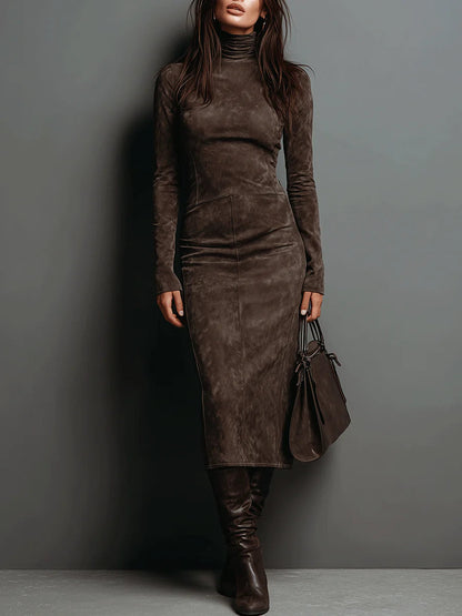 Lory - Lange maxi jurk in bruin
