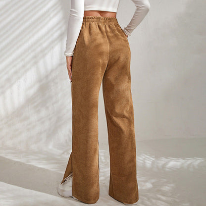 Moniek - Geribbelde Effen Kleur Casual Broek
