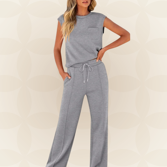 Anna – Casual Zomer Lounge Co-ord Set - Grijs