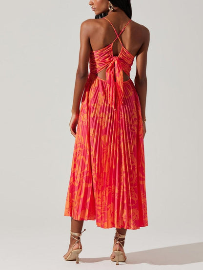 Elegante Bloemenprint Plissé Midi Jurk