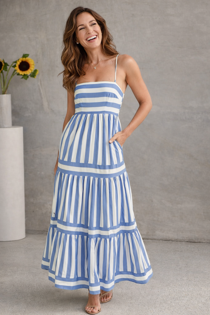 Alina - Gestreepte Maxi Jurk met Soepelvallend Silhouet