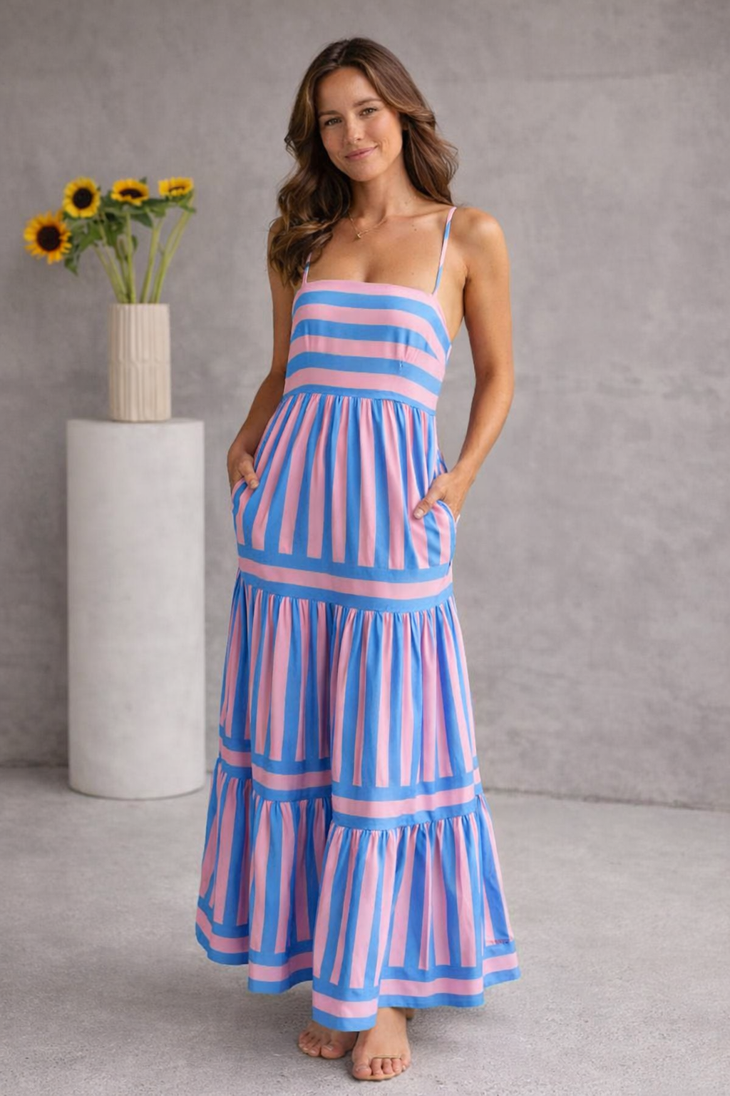 Alina - Gestreepte Maxi Jurk met Soepelvallend Silhouet