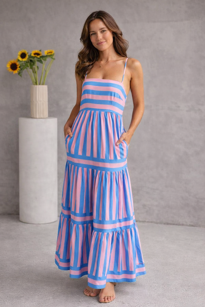 Alina - Gestreepte Maxi Jurk met Soepelvallend Silhouet