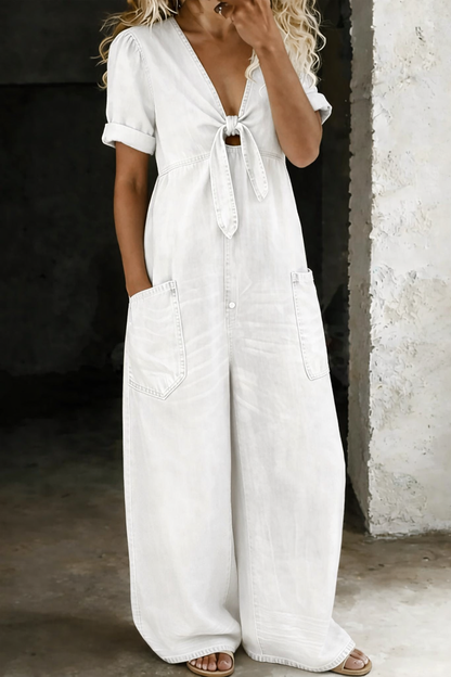 Jeanine | Denim Jumpsuit met Korte Mouwen