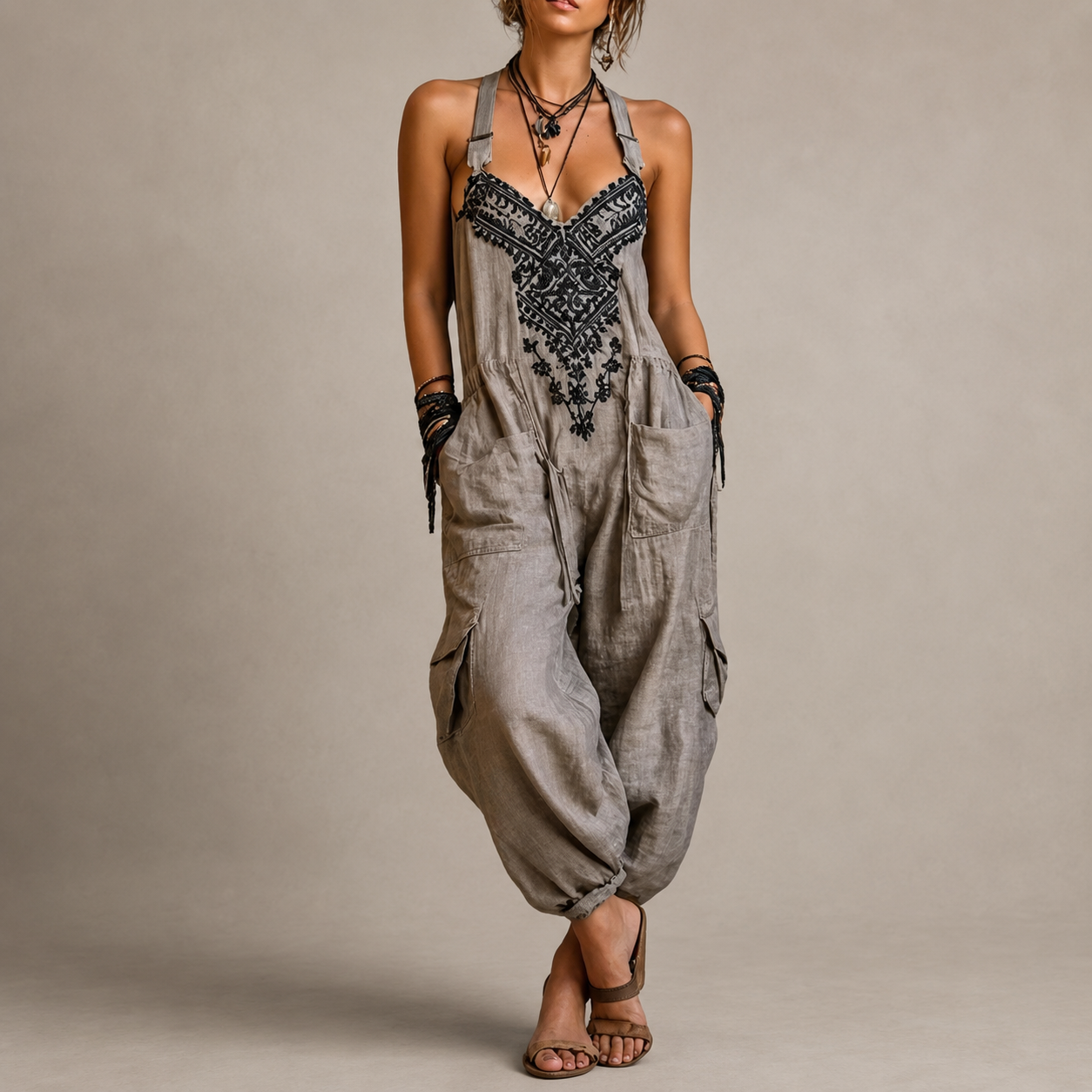 Mieke | Boho geborduurde jumpsuit