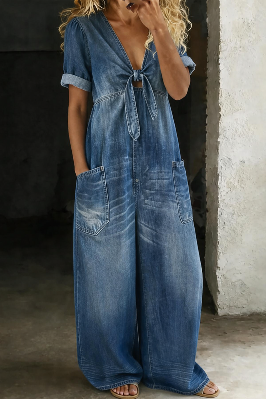Jeanine | Denim Jumpsuit met Korte Mouwen