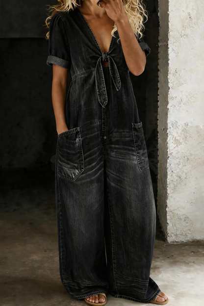 Jeanine | Denim Jumpsuit met Korte Mouwen