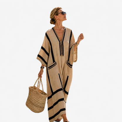 Lange Caftan - Beige met zwart