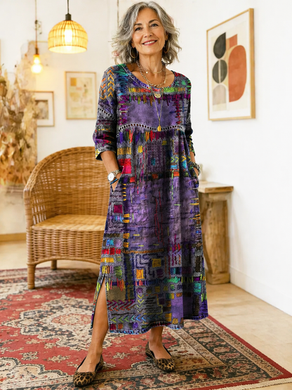 Manuela | Geprinte Jurk met Etnisch Patchwork