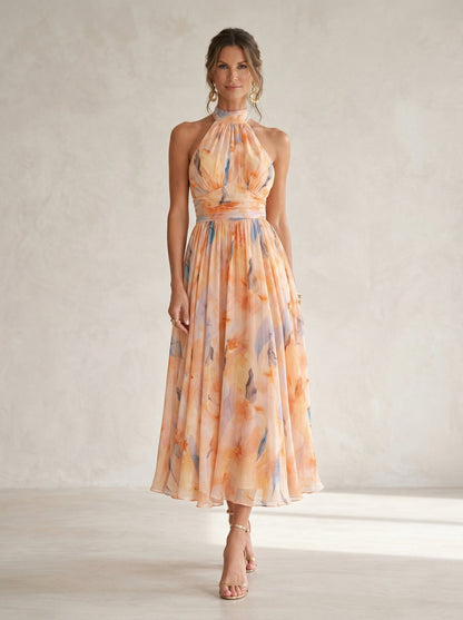 Esther™ | Halterjurk met Aquarelprint