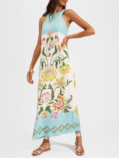 Exquise Zomerse Bloemenprint Mouwloze Midi Jurk