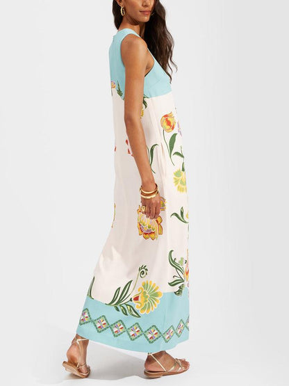 Exquise Zomerse Bloemenprint Mouwloze Midi Jurk