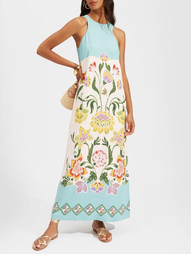 Exquise Zomerse Bloemenprint Mouwloze Midi Jurk