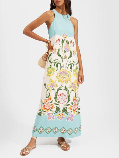 Exquise Zomerse Bloemenprint Mouwloze Midi Jurk