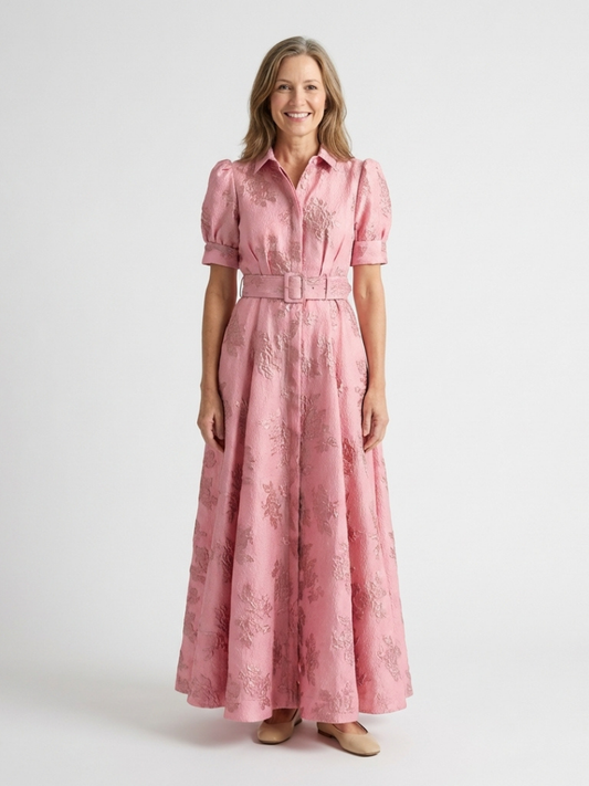 Xanthea | Maxi jurk met korte mouwen, getailleerd, met bloemenpatroon