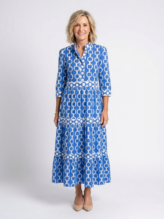 Ysolde | Midi-jurk met 3/4 mouwen en kettingpatroon