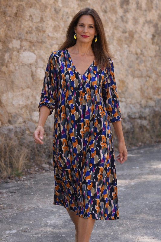 Veronica - Zomerjurk Midi met V-hals en retroprint