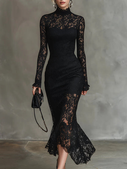 Elvera - Elegante zwarte maxi-jurk met kant