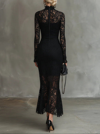 Elvera - Elegante zwarte maxi-jurk met kant