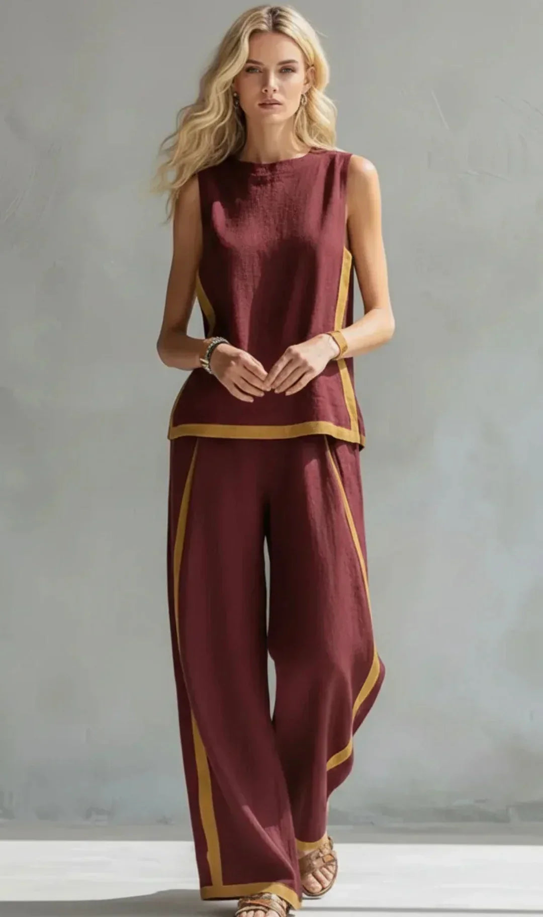Ursula – Set van een gilet en een chique-casual broek met bicolor afwerkingen