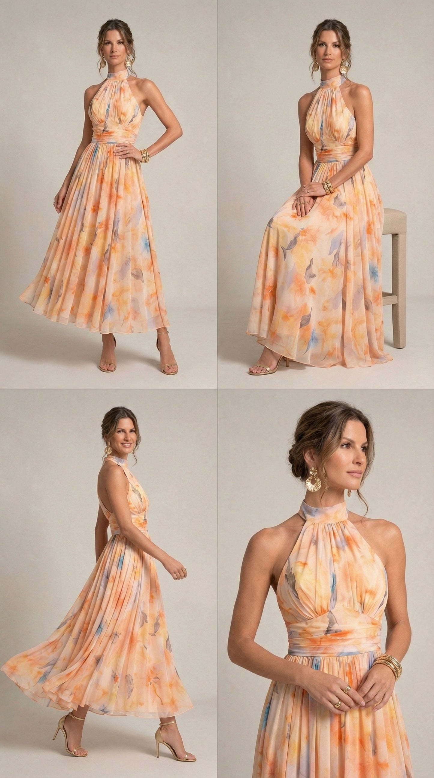 Esther™ | Halterjurk met Aquarelprint