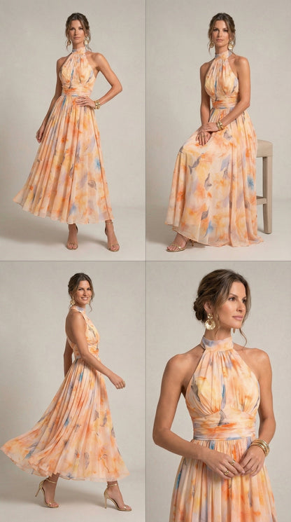 Esther™ | Halterjurk met Aquarelprint