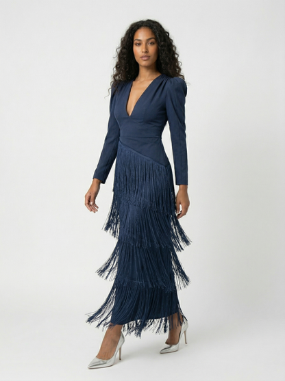 Clara | Elegante fringed jurk met mouwen