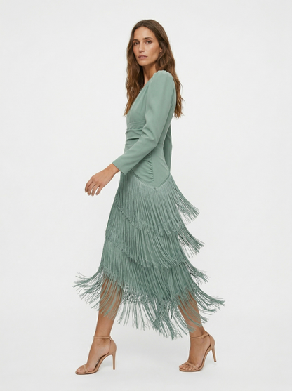 Clara | Elegante fringed jurk met mouwen