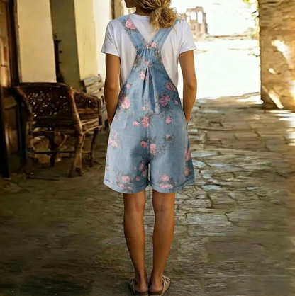 Adriana - Bloemen denim jumpsuit met zachte katoen en vintage was