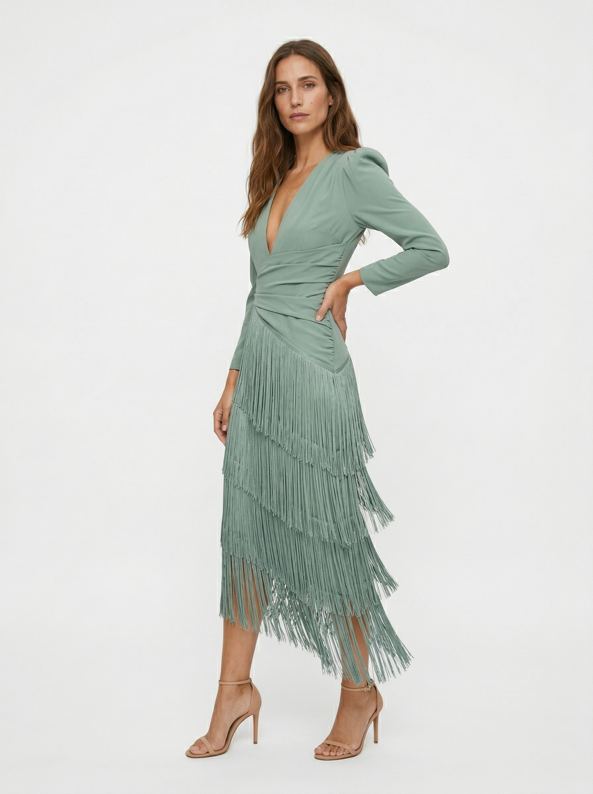 Clara | Elegante fringed jurk met mouwen