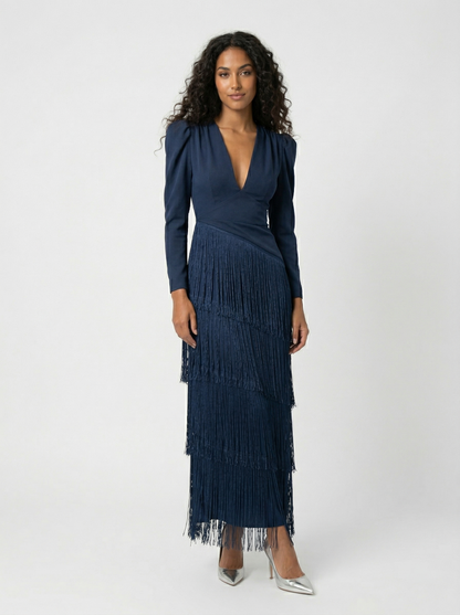 Clara | Elegante fringed jurk met mouwen