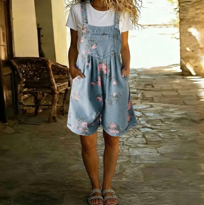 Adriana - Bloemen denim jumpsuit met zachte katoen en vintage was