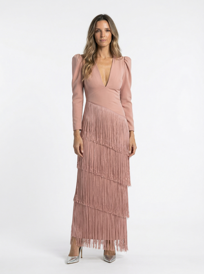 Clara | Elegante fringe jurk met mouwen