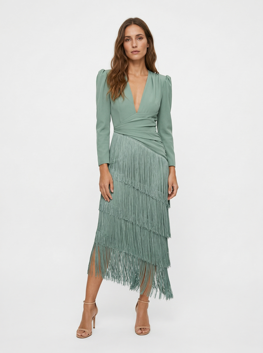 Clara | Elegante fringed jurk met mouwen