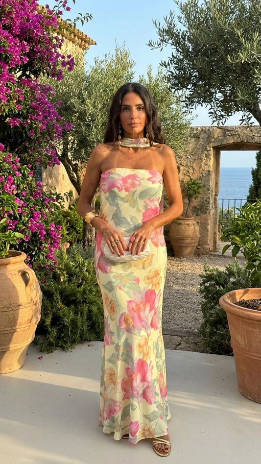 CAPRI | Lange Strapless Bloemen Jurk