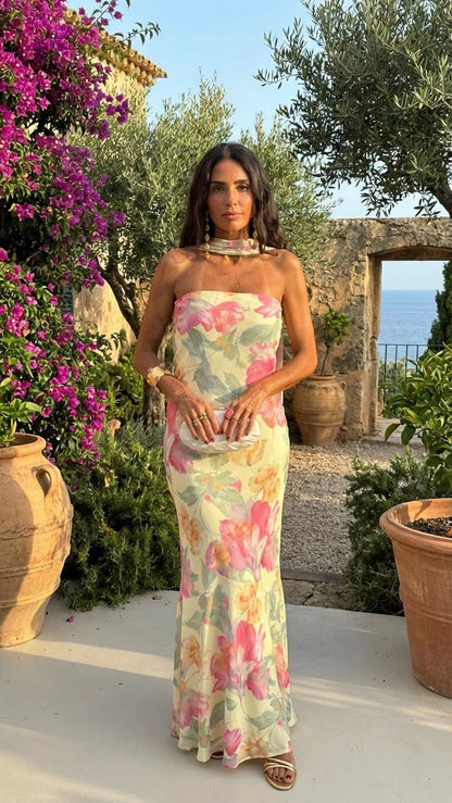 CAPRI | Lange Strapless Bloemenjurk