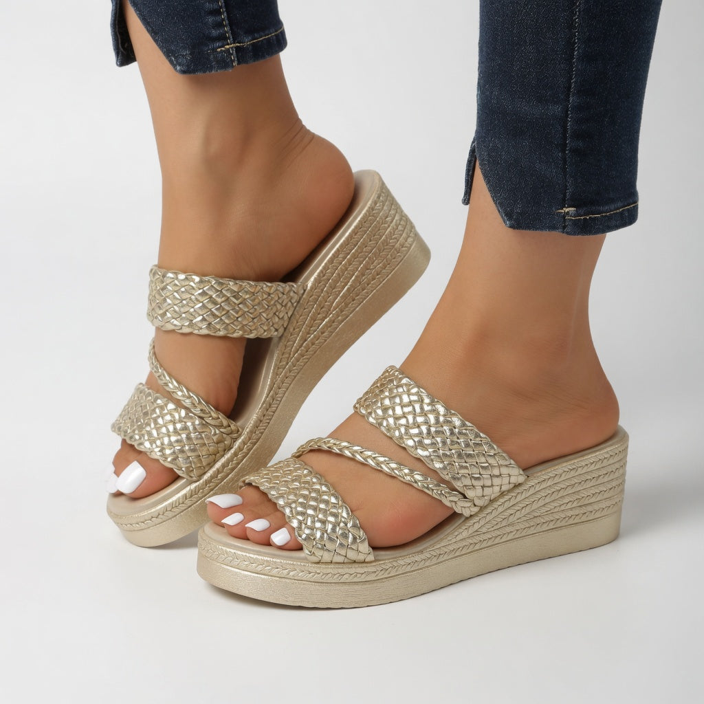 Greet | Gekleurde Gevlochten Wedge Mule