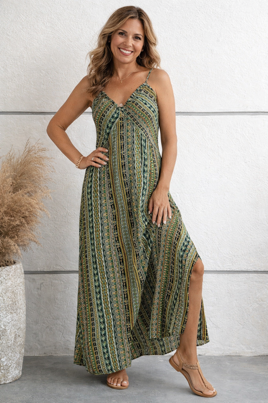 Sandra - Maxi Zomerjurk met hoge taille en prints