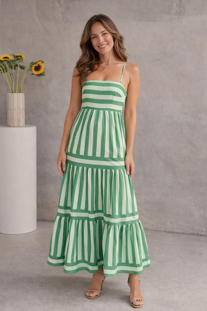Alina - Gestreepte Maxi Jurk met Soepelvallend Silhouet