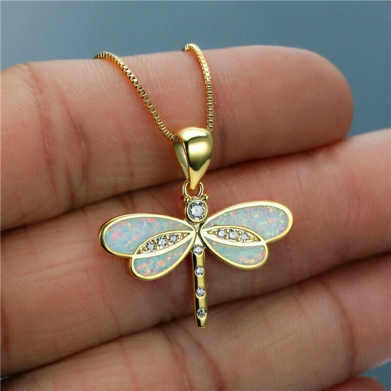 Gouden Libelle Halsketting met Opale