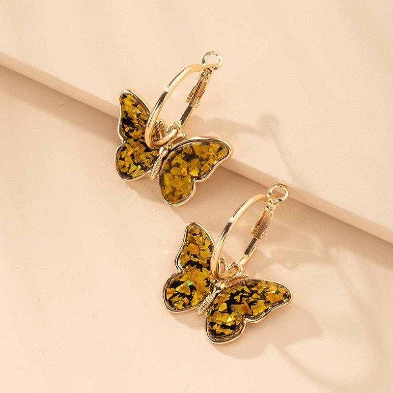 Gouden Creool Oorbellen met Multicolore Vlinders