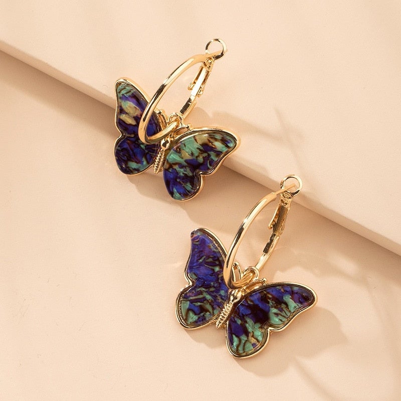 Gouden Creool Oorbellen met Multicolore Vlinders