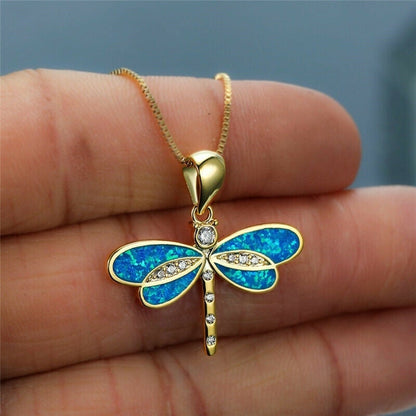 Gouden Libelle Halsketting met Opale