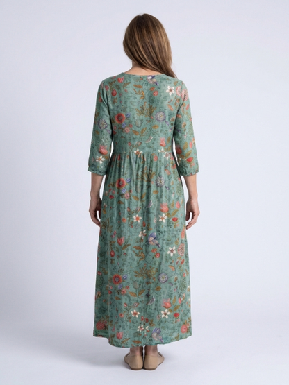 Marina | Maxi jurk met V-hals en bloemenprint met driekwartmouwen